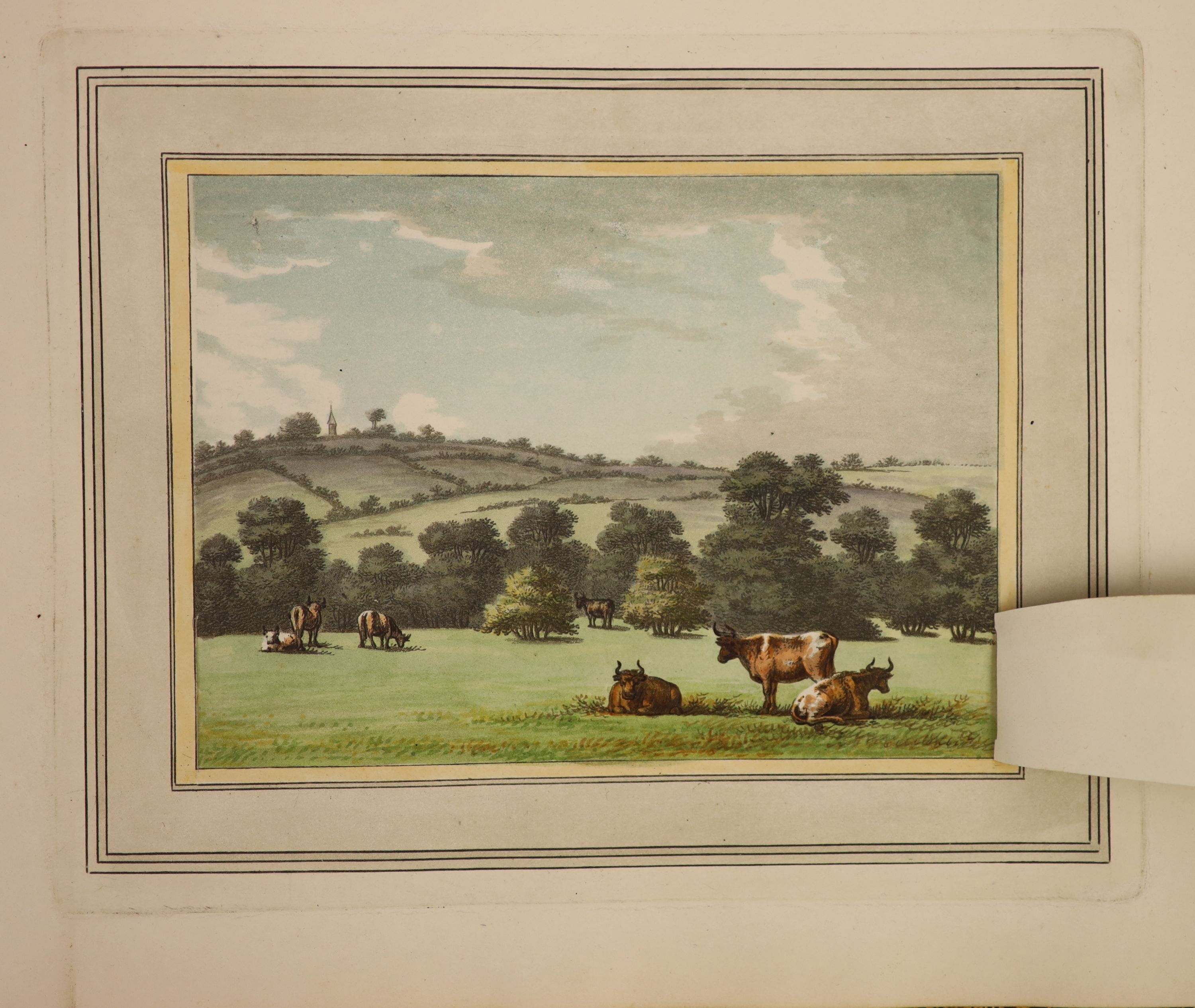 Repton, Humphry - Sketches and Hints on Landscape Gardening, oblong folio, calf gilt, with 10 hand-coloured plates with overslips, and 6 uncoloured plates, 4 with overslips, London, [1794]